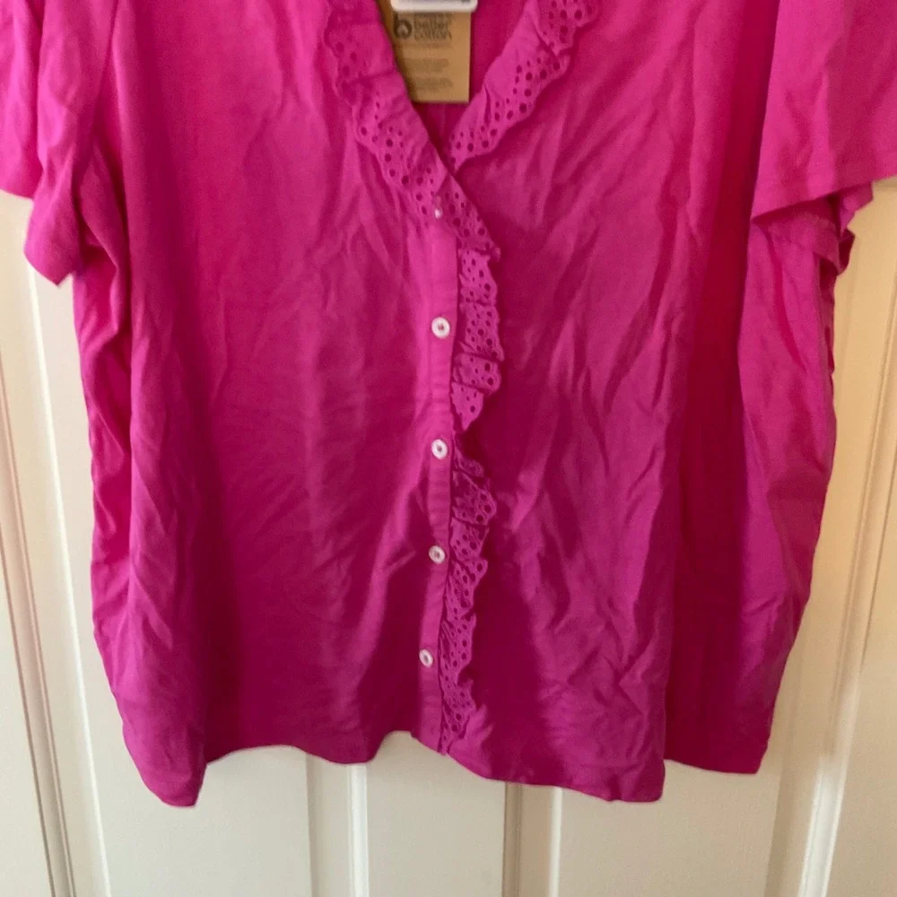 Boden Broderie V-Neck Top Blouse Shirt Pink US 14 NEW ruffle preppy work weekend
